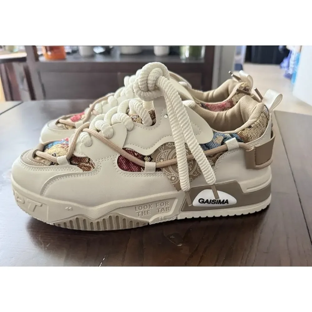 GAISIMA Beige Brown Storppt Low Top Sneakers Size 43 Men’s 9.5 Bear Print New